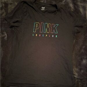 Victoria secret Pink cotton tee black and rainbow logo